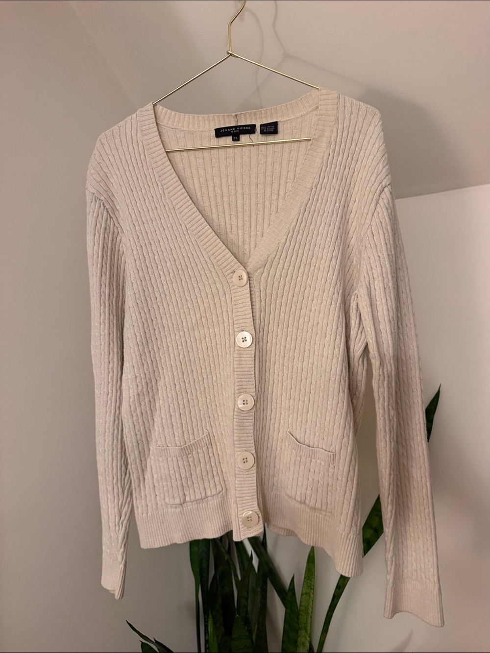 JEANNE PIERRE Cream Ribbed V-Neck Button Cardigan
